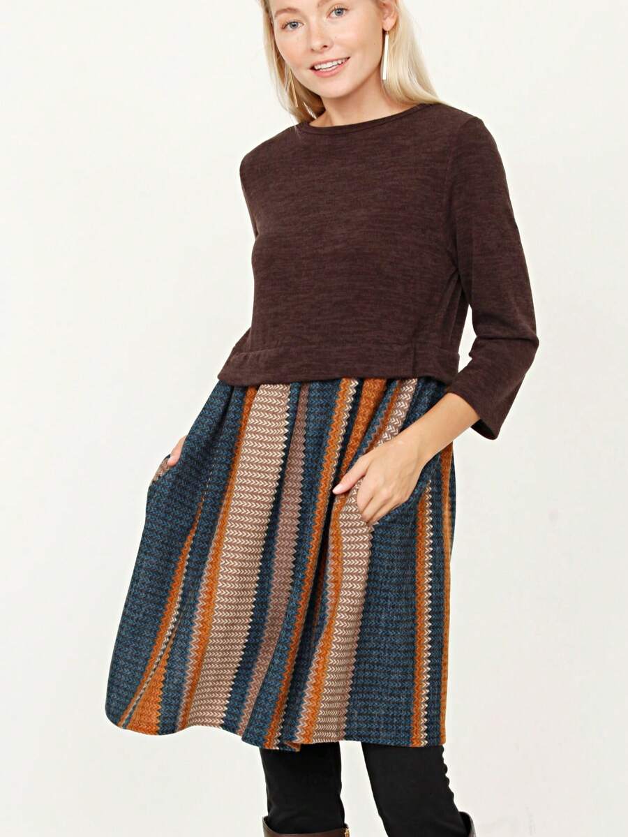 Boho Retro Gingham Red Blue Yellow Square Neck Sleeveless Ruffle Dress - Brown B - View 1