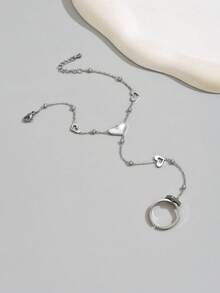 1pc Fashionable White Shell Heart Shaped Stainless Steel Connected Finger Bracelet For Women, High-End Luxury Versatile Celebration Holiday Sexy Ring Bracelet Jewelry - Yellow Gold - View 10