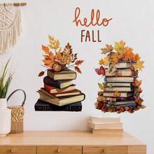 “你好秋天”秋季枫叶墙贴 - 自粘秋季装饰，带有南瓜、折叠毛衣或书籍和暖色调，适用于客厅、卧室、走廊 - 耐用塑料季节性家居装饰、秋季家居装饰、节日房间装饰、秋季主题艺术品、易于粘贴的贴纸、舒适的秋季主题、高品质 PVC、DIY 爱好者