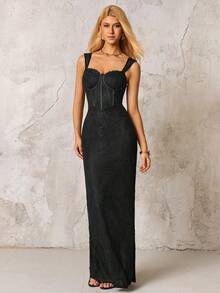 PARTHEA Backless Split Bodycon Contrast Lace Cami Elegant Formal Evening Gowns,Long Party Dresses,Elegant Dresses For Party,Matric Dance Black Dresses(Zipper,Sexy,Elastic Force) - Black - View 6