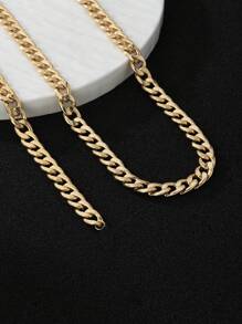 2 Stücke goldfarbenes Klobiges Metallkettenglieder Halsketten- und Armband Set, polierte Oberfläche, stilvolles minimalistisches Design, geeignet für Herren Freizeitkleidung oder als Geschenk