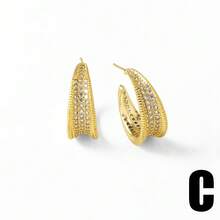 New Zirconia Stone-Decor Heart C-Shape Earrings/Ear Studs EZ64 For Women, Everyday Wear - Multicolor - View 9