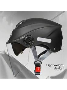 خوذة دراجة نارية كهربائية للرجال والنساء للاستخدام الخارجي، حماية من الشمص الصيفية، قابلة للتنفس، ذات عدسة مزدوجة نصف خوذة، قوية، خوذة أمان عالمية لجميع المواسم. قد تختلف الدفعة، سيتم شحن نمطين عشوائيين، لكن المادة واحدة.