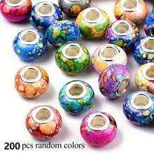 30/50/100/150/200 hạt (Màu ngẫu nhiên) Hạt Acrylic lỗ lớn lõi bạc, Trang sức thủ công DIY Hạt vòng tay sáng tạo phù hợp Hạt tròn - Thích hợp cho vòng tay, vòng cổ, bút DIY, làm đồ trang sức và đan macrame! - Nhiều màu - Xem 13