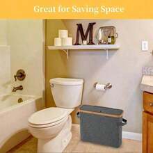 1pc Toilet Paper Storage Basket With Lid, Toilet Paper Organizer For Bathroom, Bamboo Toilet Paper Storage Holder Stand Free Standing With Handle, Enclosed Toilet Paper Tissue Storage Bin Container Bathroom Decor Summer