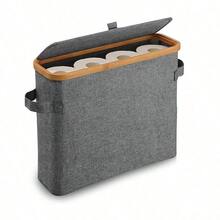 1pc Toilet Paper Storage Basket With Lid, Toilet Paper Organizer For Bathroom, Bamboo Toilet Paper Storage Holder Stand Free Standing With Handle, Enclosed Toilet Paper Tissue Storage Bin Container Bathroom Decor Summer