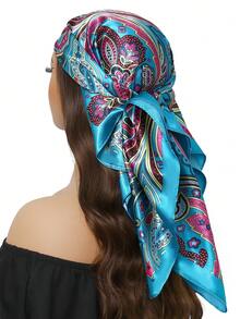 1条90厘米佩斯利花纹方形围巾头巾颈套披肩头巾，适用于连衣裙 - 彩色 - 查看 5