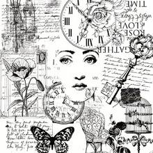50Pcs Vintage Black And White Poster Stickers With Transparent PET Cut, Featuring Roman Numerals, Floral Patterns, Butterflies And Birdcages, Perfect For DIY Diaries, Clipboards, Mobile Phones