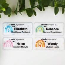 Spersonalizowana nazwa, tęczowe kropki "Witaj, mam na imię", identyfikator pielęgniarki, położnej w szpitalu, pielęgniarki, stażysty | Identyfikator pielęgniarki | Identyfikator pielęgniarki | Edukator | Pielęgniarka | Lekarz | Nauczyciel | Dentysta | Położna