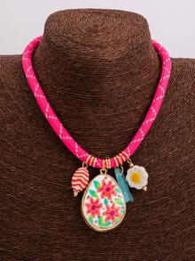 1 件时尚彩色绳和合金花朵、珊瑚、鸡蛋花吊坠项链，简约设计，适合女性 - 彩色項鍊 - 查看 4