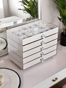 1pc, 54 Compartments, 5 Layers, Transparent, Velvet Cloth, Acrylic Jewelry Storage Box - Large Capacity Earrings, Rings, Necklaces Storage, Home And Travel Dual Use, Fade-Resistant Padded Drawer Design, Women's Gift, Modern Style Jewelry Box - 54 Grid 5 Layers Acrylic - View 20