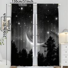 2pcs Starry Night Forest And Moon Pattern Blackout Curtains - Contemporary Peach Light Beige Velvet, 100% Polyester, Bohemian Style, Light Beige, For Living Room, Bedroom, Kitchen, Study, Dining Room (Rod Not Included), Curtains For Living Room