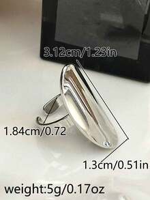 1 件简约椭圆形铜/银开口戒指，适合女性日常佩戴、派对/礼物 - 銀色 - 查看 7