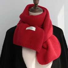 Bufanda de punto de invierno unisex, chal de cuello de color sólido, envoltura cálida a prueba de viento, bufandas de moda para mujeres y hombres, bufandas de motocicleta - Rojo - Ver 7