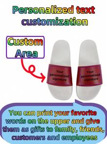 Customized Ladies Slippers, Text/Logo/Signature Personalized, Couple Gift, Suitable For Beach, Party, Hotel, Beauty Salon, Home - Red and White - View 1