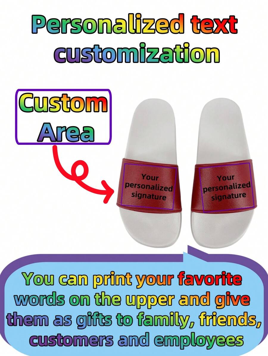Customized Ladies Slippers, Text/Logo/Signature Personalized, Couple Gift, Suitable For Beach, Party, Hotel, Beauty Salon, Home - Red and White - View 1