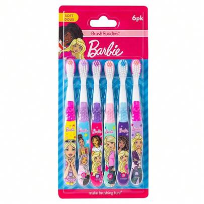 Brush Buddies 6 Pack Barbie Toothbrushes For Kids, Children's Toothbrushes, Soft Bristle Toothbrushes For Kids