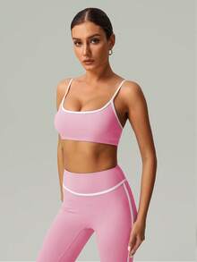 2 PCS CO Ord Set Spring And Summer Women Fashion White Line Yoga Sports Bra And Legging - Hồng - Xem 6