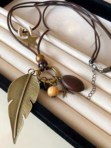 One Piece Retro Fashion Temperament Feather Shape Star Round Necklace, Suitable For Daily Wear, Vacations, Parties, And Other Occasions - Nhiều màu - Xem 4