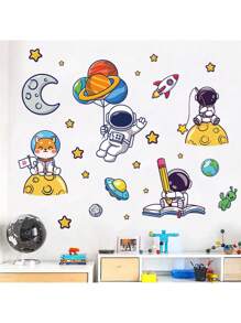 Space Height Chart Wall Decals - Interactive Planet Measuring Sticker With Rocket & Stars, Removable Nursery Height Decor For Kids 50-150cm Growth Tracker,Space Nursery Decor & Kids Room, Space Rocket Stickers, Planet Measuring Decals, Kids Growth Chart Wall , Educational Space Decor