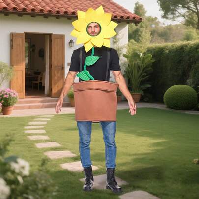 Sunflower Potted Plant Costume For Halloween Cute Headpiece Overalls Clothes For Women Men