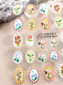 2 件不对称花卉框架玫瑰百合花束樱花郁金香花瓣彩色花朵 5D 美甲贴纸自粘美甲贴花