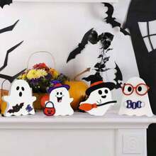 3/4 pièces Décorations d'Halloween mignonnes pour l'intérieur - Décoration d'Halloween/Décoration de fantôme, Panneaux fantômes en bois d'Halloween pour table, bureau, étagère à étages, cheminée - Décorations fantômes d'Halloween effrayantes