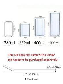 1 件方形玻璃杯，现代冰咖啡杯，独特的饮水杯，用于鸡尾酒、水、果汁的高球杯，多功能酒杯，晶莹剔透的酒吧用具，非常适合万圣节派对、感恩节、圣诞节礼物、新年、家庭厨房必需品（无吸管） - 無色 - 查看 3