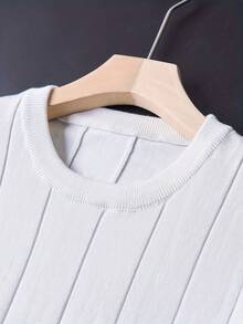 ALTZTAR Men's Thin Solid Color Short Sleeve Knit Vertical Striped Crew Neck Top - White - View 6