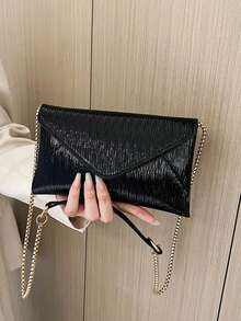 Women's Fashion Simple Versatile One Shoulder Diagonal Crossbody Square Envelope Bag, Solid Color, Large Capacity, Suitable For Shopping, Wallet, Purse, Young Women, College Students, Newcomers, White Collar. Ideal For Office, University, Work, Business, Commuting, Outdoor Activities, Travel And Picnics , Old Money - Black - View 12