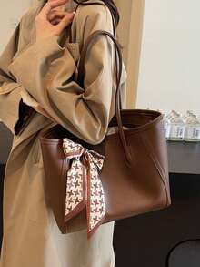 SHEIN MOD Túi đeo vai đơn giản cổ điển thời trang màu trơn da PU dung tích lớn dành cho người đi làm Túi xách đeo vai thông thường Túi xách đa năng phù hợp cho phụ nữ - Cà phê nâu - Xem 10