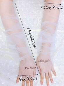 1 paio di guanti da sposa personalizzati, guanti da sposa in rete e tulle lunghi personalizzati con nome e data, accessori eleganti fatti a mano per la sposa, adatti per diverse occasioni come fidanzamento, anniversario, festa serale, festa da ballo, cerimonia nuziale, performance all'opera, festa in maschera, compleanno, Capodanno, Natale