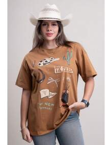 Women's Oversized Texas T-Shirt - Co003 - Cappuccino Brown