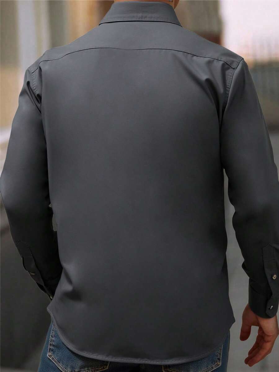 Camisa Slim Manga Larga para Hombre color Gris suave y Fresco - Gris - Ver 1