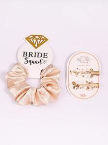 2 Sets Elegant Satin Hair Scrunchies & Faux Pearl Hair Clips Set, Gold Foil Hair Clips, Bridal Party Crystal Hair Scrunchies, Damage-Free Hair Accessories, Suitable For Weddings, Engagements, Bachelorette Parties, Hair Decor, School Supplies, Gifts, Head Accessories