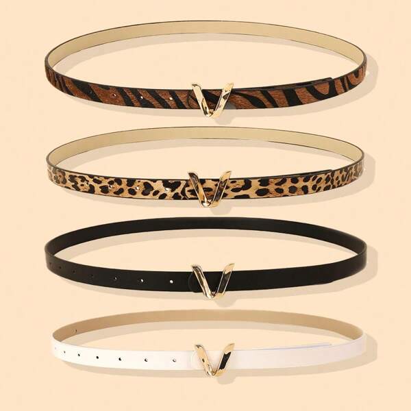 2pcs Leopard Print Casual PU Leather Unisex Belt, Versatile For Women