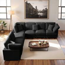 Dagniwak 7-Piece Chenille Fabric Living Room Sofa, L/U-Shape Large Size Long Sofa, Can Be Combined Freely, Dark Gray - màu đen - Xem 7