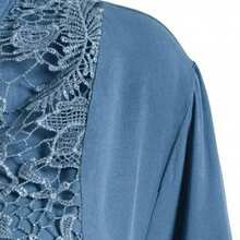 Women's Tunic Tops Lace Flower V Neck Long Sleeve Button Down Blouse For Spring Summer Streetwear - Blue - View 4