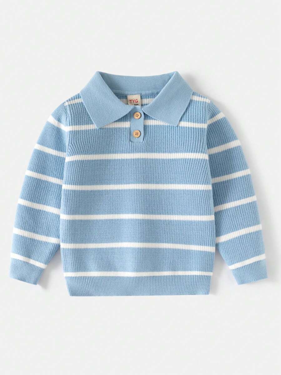 Young Boy Knitted Polo Shirt, Striped Sweater, Autumn/Winter New Arrival