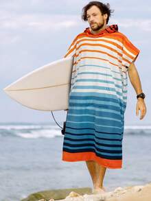 SUN CUBE Surf Poncho Changing Robe With Hood | Absorbent Quick Dry Microfiber Wetsuit Changing Towel With Pocket For Surfing Men Women (Black) - sọc cam - Xem 6