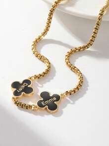 1 chiếc vòng cổ khắc tên theo yêu cầu, 1-3 tên, vòng cổ hình cỏ bốn lá, vòng cổ mặt dây chuyền khắc chữ, vòng cổ nhiều tên, chất liệu thép không gỉ, trang sức chống phai màu. - Nhiều màu - Xem 4