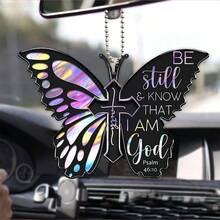 1pc/Set Butterfly Cross Car Interior Decor Hanging Ornament Keychain Accessory - Multicolor - View 2