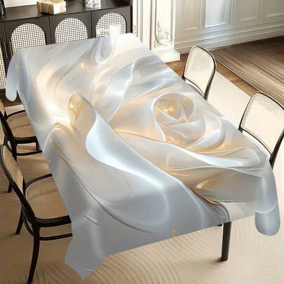 1 chiếc khăn trải bàn phong cách Châu Âu thanh lịch, họa tiết hoa trắng trừu tượng, dễ vệ sinh, thích hợp sử dụng trong nhà & ngoài trời, dã ngoại, lễ hội, nhà hàng, nhà bếp, tiệc tùng, đám cưới và các dịp khác