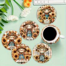 1 Set /4 Pieces /6 Pieces: Scarecrow Pattern Diatom Mud Coasters, Flower Coffee Coasters, Multi-Occasion Decoration For Home And Restaurant, Daily Gifts, Table Decoration, Daily Decoration, Theme Party Decoration - Multicolor - View 1