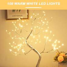 Fairy Light Tree 108 Led Twinkle Tree Fairy Light Spirit Tree Lamp Battery/USB Operated 6 Hours Timer Function With Lighting Mode Silver Adjustable Branches Home Decoration(Warm)Halloween Christmas New Year - 1 - 查看 3