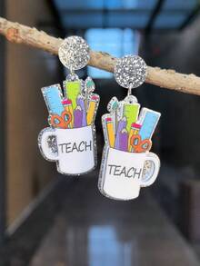 1 Cặp Hoa tai thiết kế chữ "Teach" bằng Acrylic, Hoa tai nhẹ cho phụ nữ, Thích hợp cho Ngày Nhà giáo, Tốt nghiệp, Trở lại trường - Nhiều màu - Xem 4