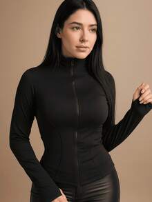 Women's Long Sleeve High Neck T-Shirt With Front Zipper Suplex Fabric Tight Gym Soft Lightweight Daytime Casual T-Shirt Women's Long Sleeve High Neck T-Shirt T-Shirt With Zipper Suplex T-Shirt Tight T-Shirt Beige T-Shirt Black T-Shirt White T-Shirt P T-Shirt M T-Shirt G Gym T-Shirt Workout T-Shirt Fitness T-Shirt For Training Casual T-Shirt Basic T-Shirt Everyday T-Shirt Comfortable T-Shirt T-Shirt For Cold Weather T-Shirt For Winter T-Shirt - 黑色 - 查看 3