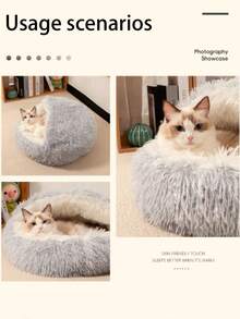 Cama acolchada con concha gruesa, cama blanda para gatos, cama con capucha, cama caliente para mascotas, casita para gatos, cama para perros pequeños y gatos