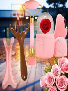 1 Set Multi-Piece Ice Roller - Facial Skincare Ice Roller Set, Facial Massage Tool, Silicone Ice Roller, Ice Roller, Roller Massager And Gua Sha Board, Used To Relieve Facial And Eye Puffiness, Facial Massager, Suitable For Eyes, Neck And Face, Ice Roller Mold - Skincare Tool. Summer Ice Massage Product, Office Supplies, Study Supplies, Travel Essentials. - Multicolor - View 3