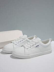 1 Pair New Flat Lace Up Slip On Casual Small White Shoes, Comfortable & Versatile Student Sneakers, Skateboard Shoes, Sizes 35-43 - White - View 6